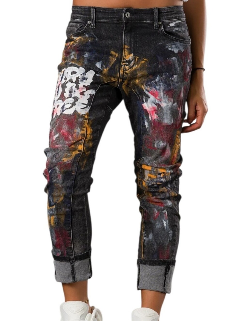 S. WOMAN Paint-Splatter Blue Cropped Women's Jeans